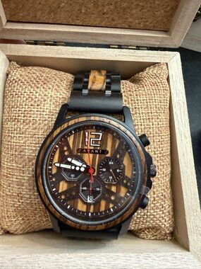 Men’s Brown Wood-Accent Chronograph Watch